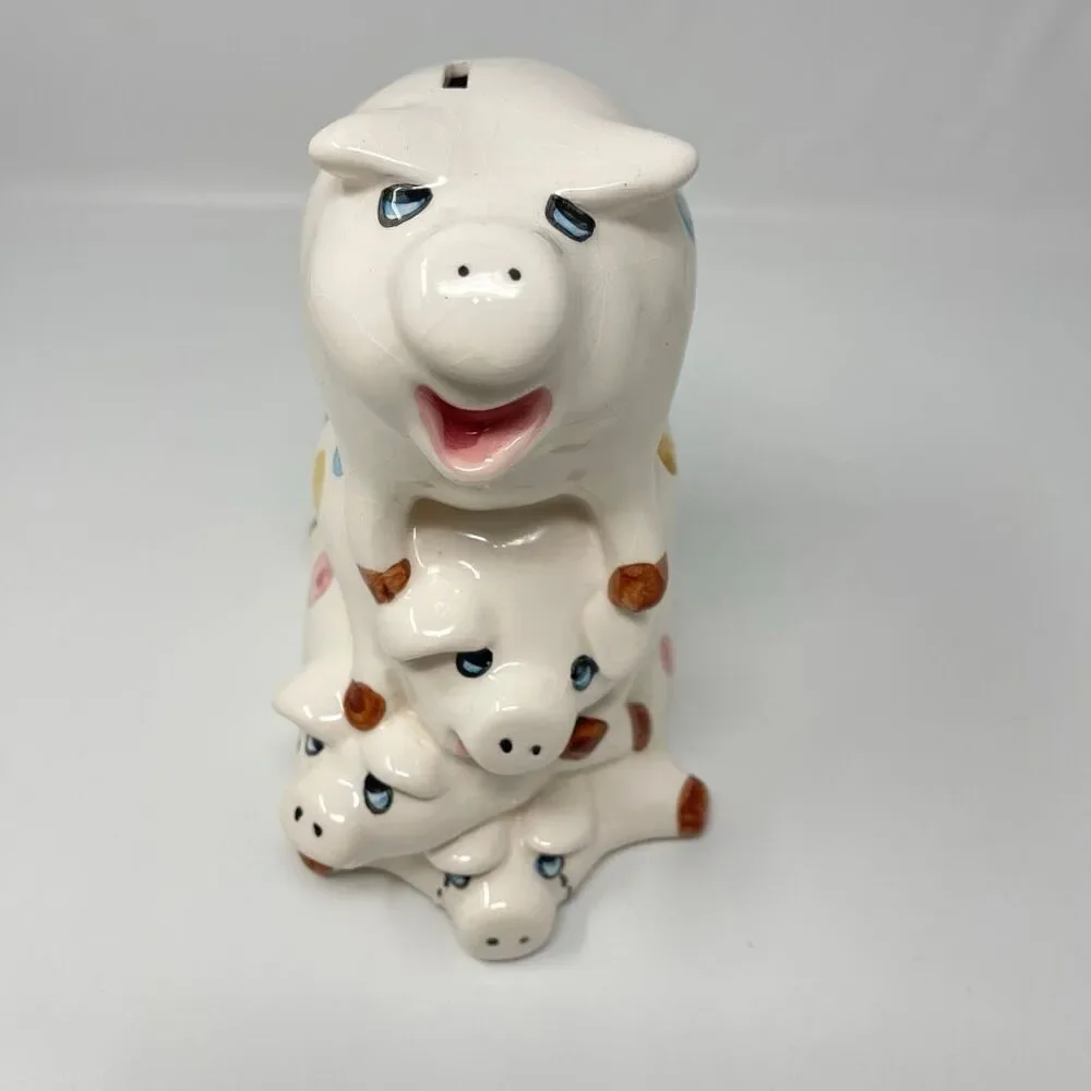 4 Pig High Ceramic Pile Pokadots Coin Bank 8
